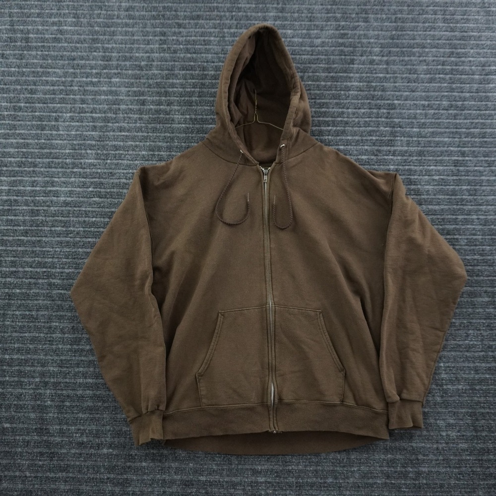 VTG 90s Hanes Zip Up Hoodie Medium Brown Ultimate Cotton Heavyweight Fleece